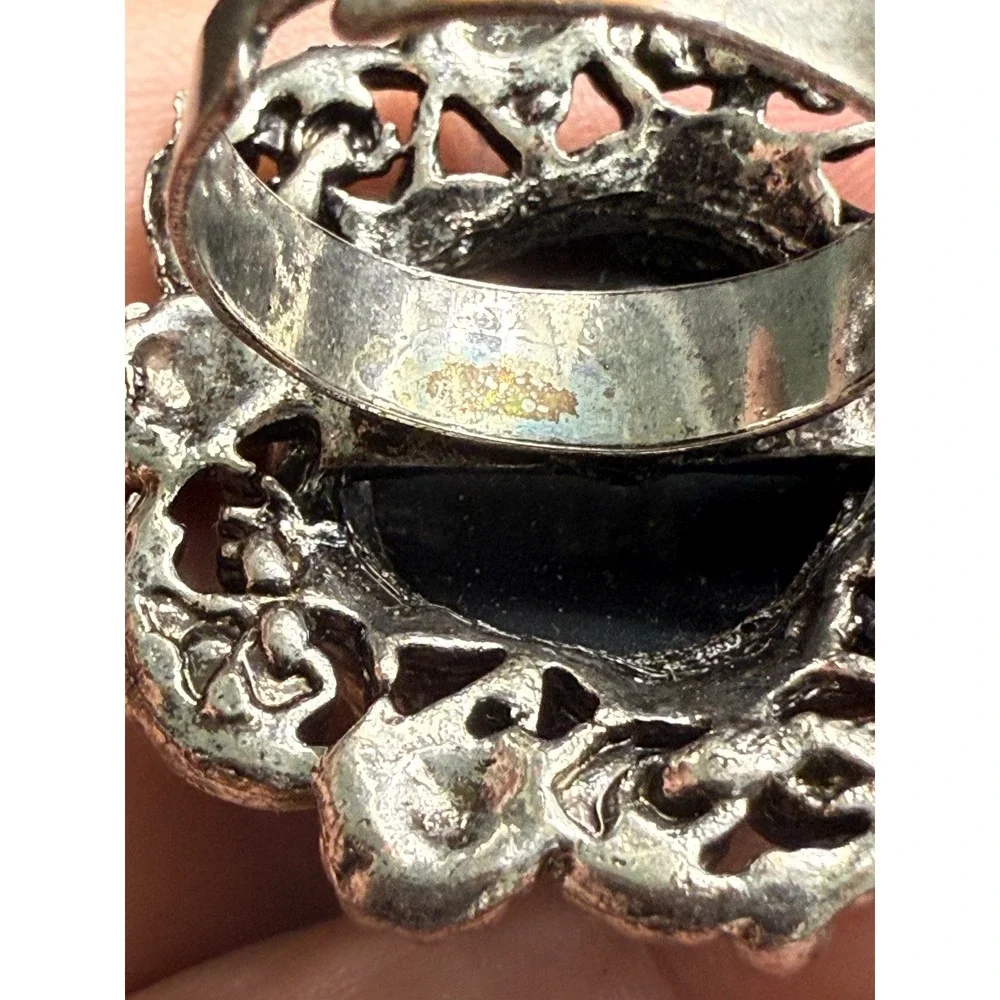 Vintage Silver Tone‎ Cocktail Ring Boho Adjustable Size 8 - Picture 7 of 10